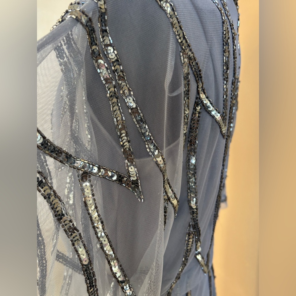 Embellish Bead Mesh Wrap Dress Adrianna Papell Dusty Blue Women’s Size 10 NWT - Picture 9 of 16